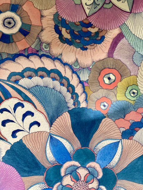 Colourful Japanese hand-drawn flower art.