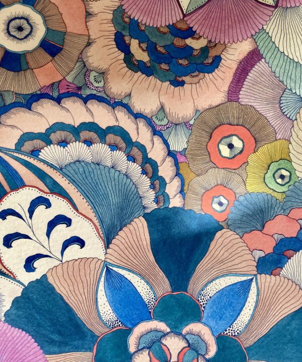 Colourful Japanese hand-drawn flower art.