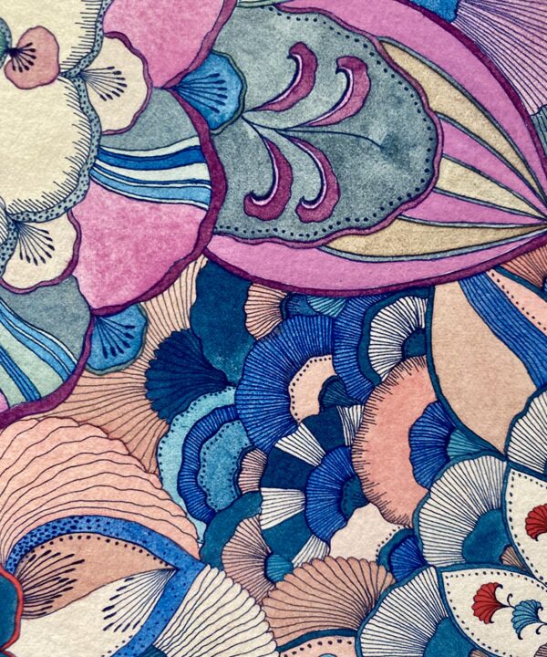 Detailed pen and ink drawn flower art by Keiko Yanagisawa.