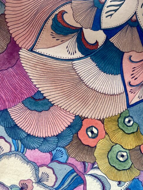 Hand-drawn Japanese flowers in a limited edition print.