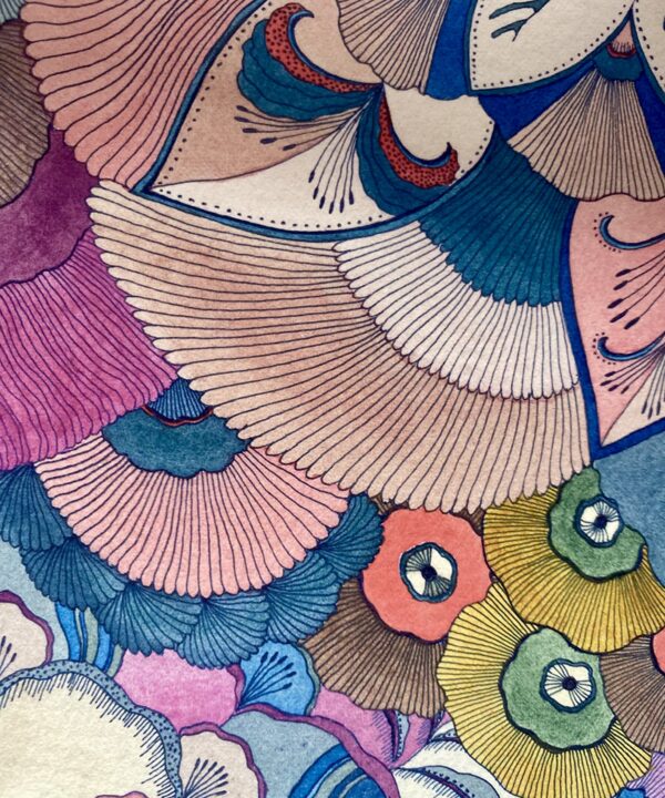 Hand-drawn Japanese flowers in a limited edition print.