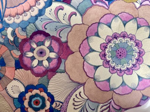 Intricate flower artwork by a Japanese artist.