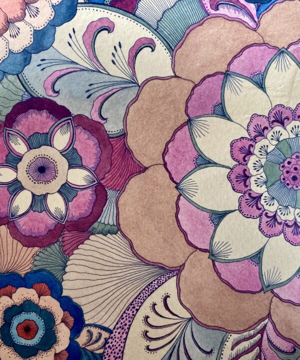 Intricate flower artwork by a Japanese artist.