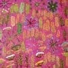 Close up detail of pink Aboriginal culture wallpaper.