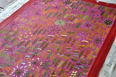 Original Aboriginal culture pink artwork on canvas.