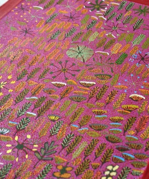 Original Aboriginal culture pink artwork on canvas.