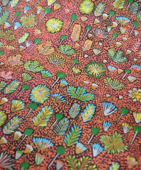 'Daisy' Aboriginal art wallpaper in brown.