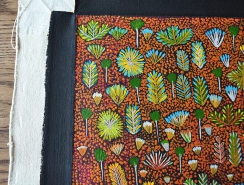 An original canvas painting that inspired 'Daisy' Aboriginal art wallpaper available through Telescope Style.