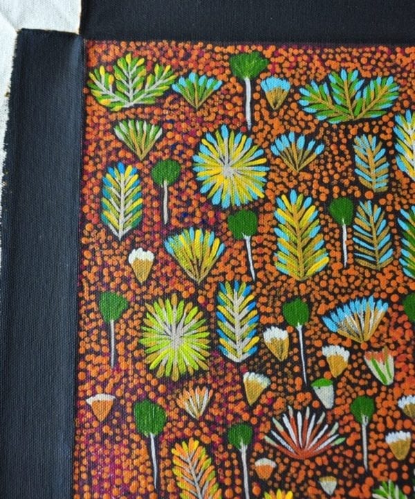 An original canvas painting that inspired 'Daisy' Aboriginal art wallpaper available through Telescope Style.