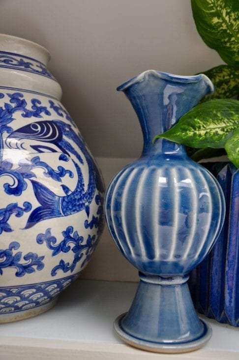 Blue glazed ceramic pot handmade in Thailand.