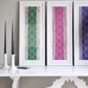 Magenta pink wall art created from a hand-loombed Thai textile sourced in northern Thailand. Also available in Pea green and Regal purple.