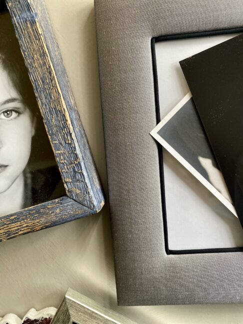 A grey Thai silk photograph frame.