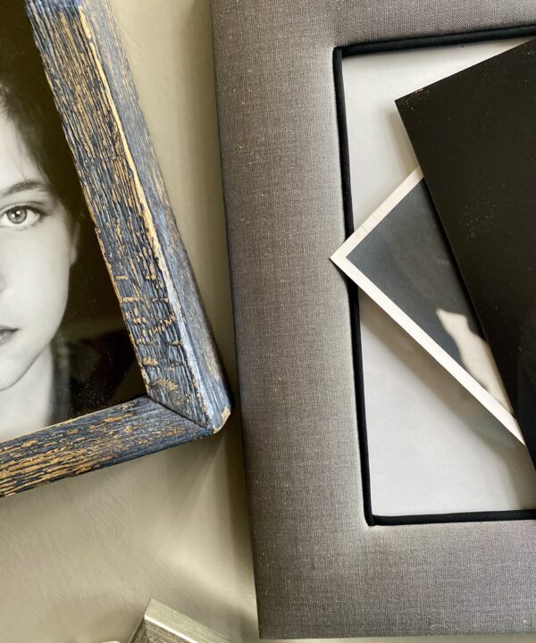 A grey Thai silk photograph frame.