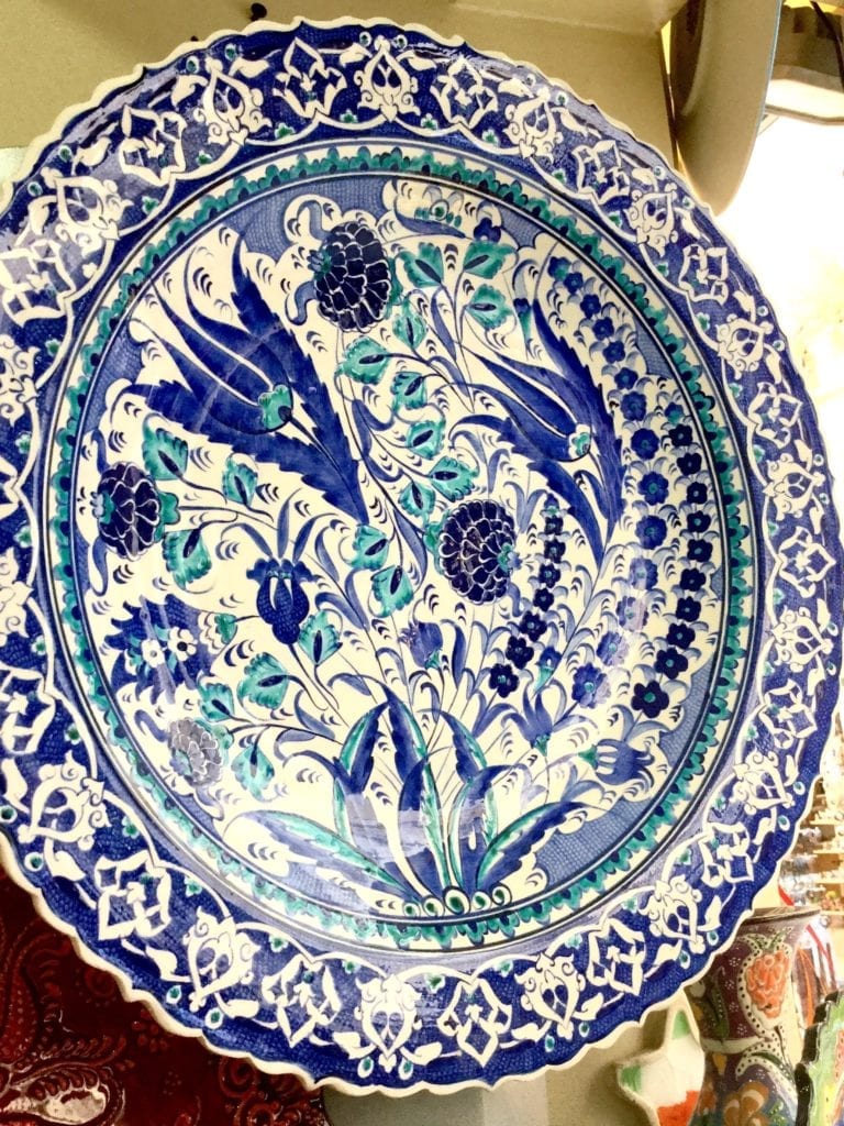 A blue and white plate spied in Corfu Town, Corfu, Greece.