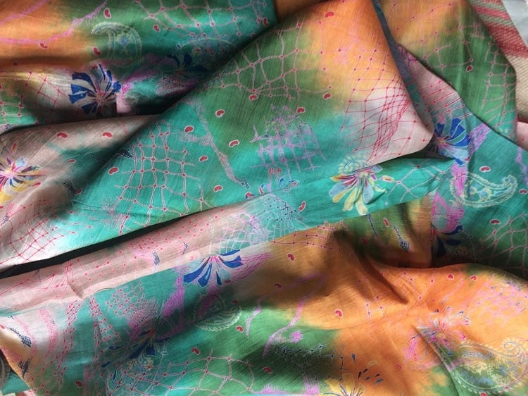 Vintage, Indian silks re-purposed to make gathered lampshades.