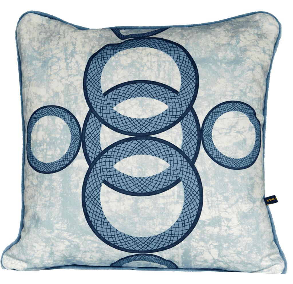 A blue African circles motif printed cushion available through TelescopeStyle.com.