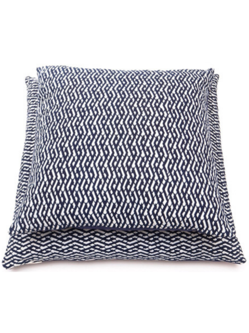 Indigo print cushions with an 'eastern Lattice' style design, available to order in two sizes.