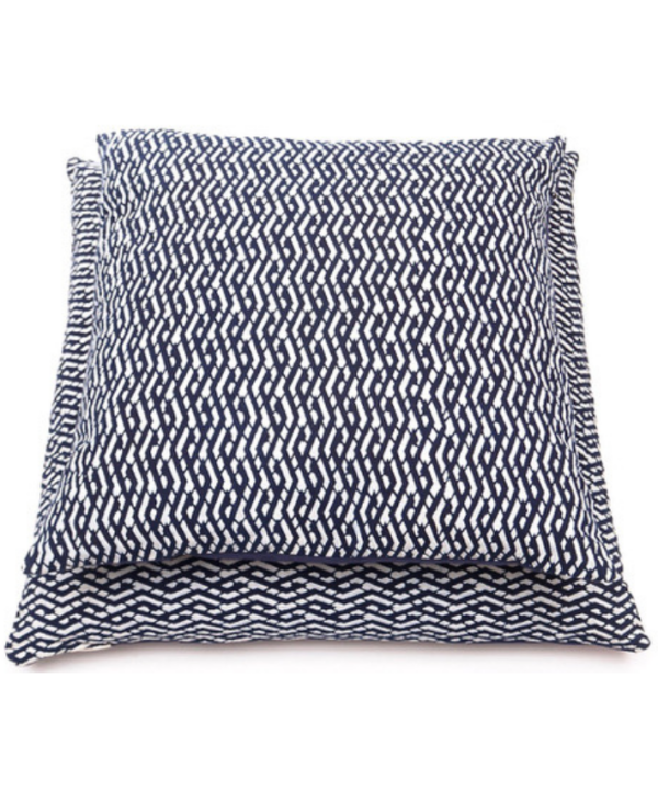 Indigo print cushions with an 'eastern Lattice' style design, available to order in two sizes.