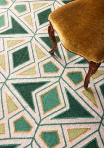 Detail of Peruvian pattern geometric flat weave rug.