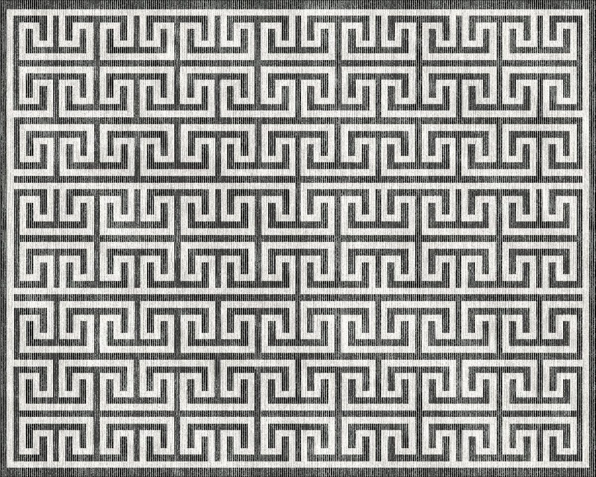 Greek key rug in monochrome.