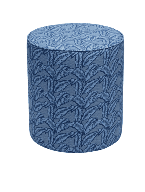 A blue banana leaf print pouffe available through TelescopeStyle.com.