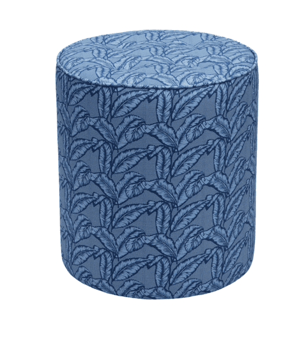 A blue banana leaf print pouffe available through TelescopeStyle.com.