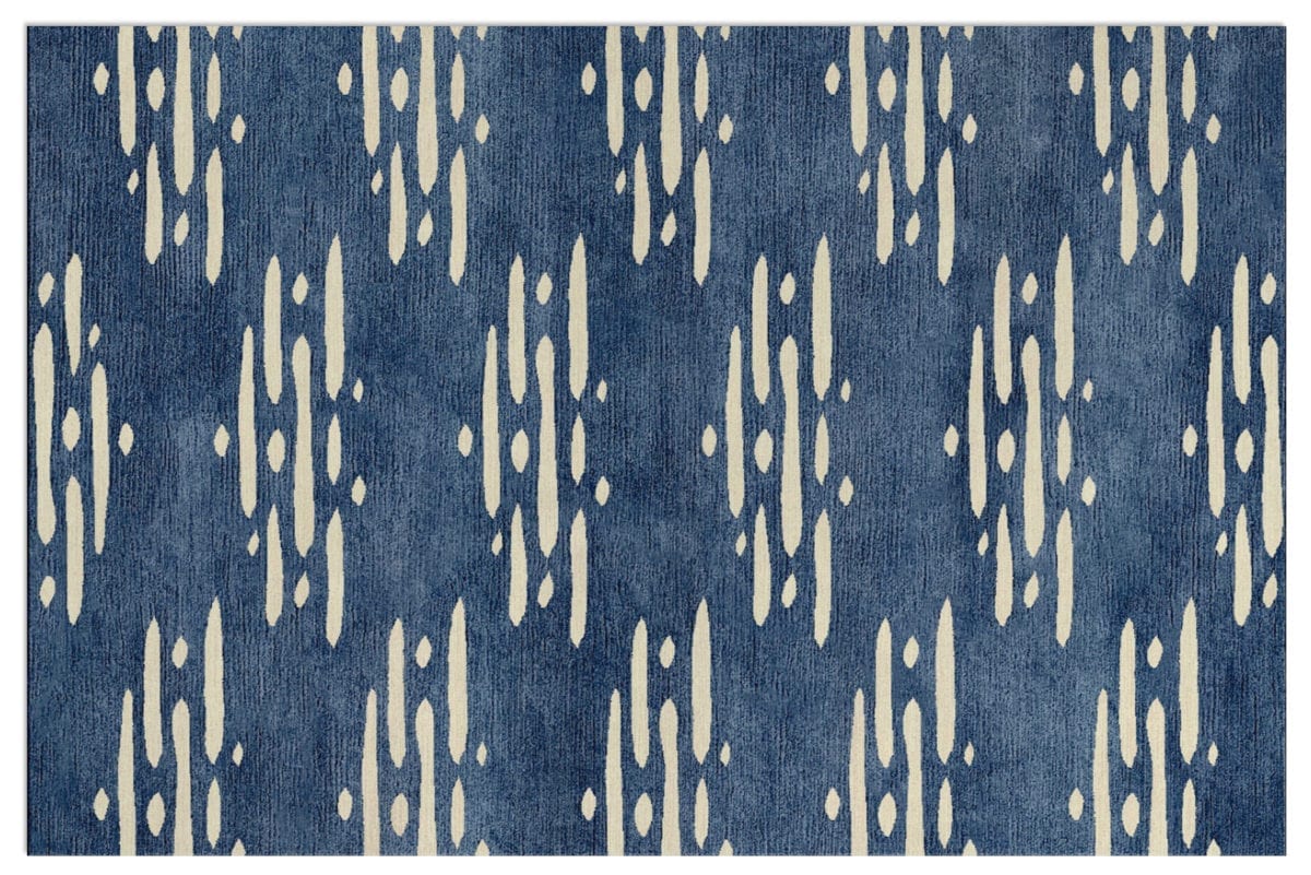 A Japanese inspired blue and white rug design.