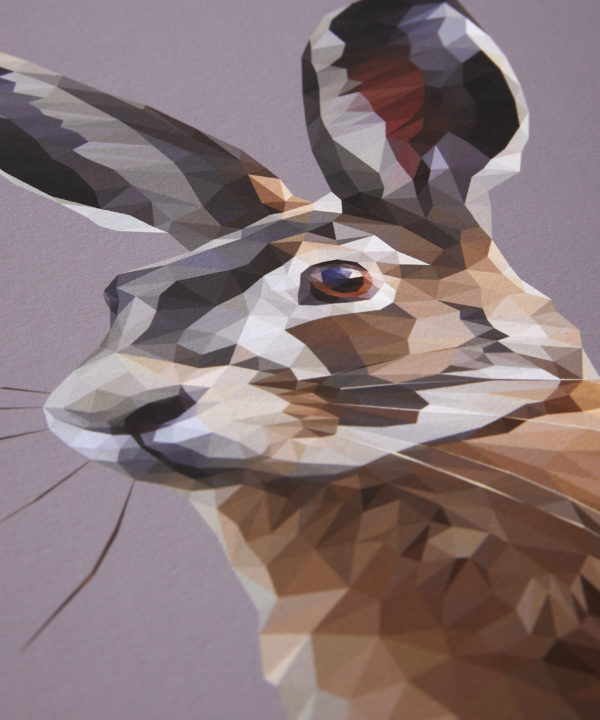 A detail of the digitally-created hare print.