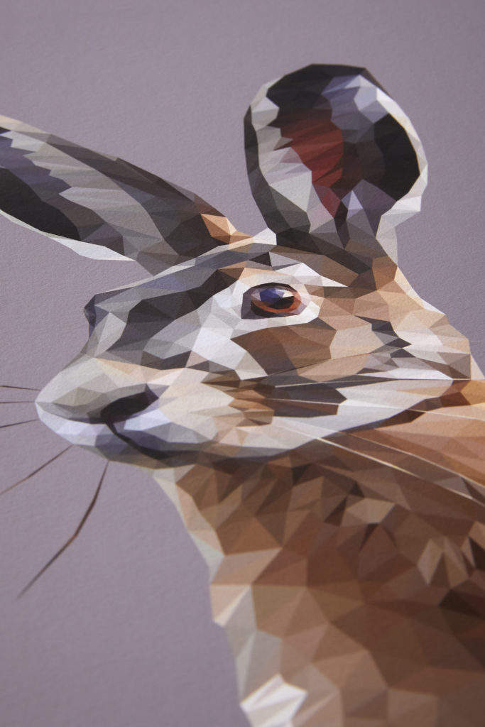 A detail of the digitally-created hare print.