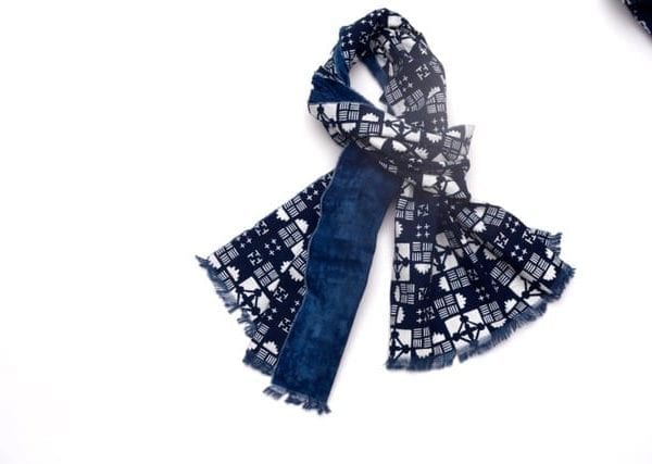 An indigo geometric printed scarf.