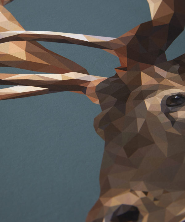 A detail of the digitally-created stag print.