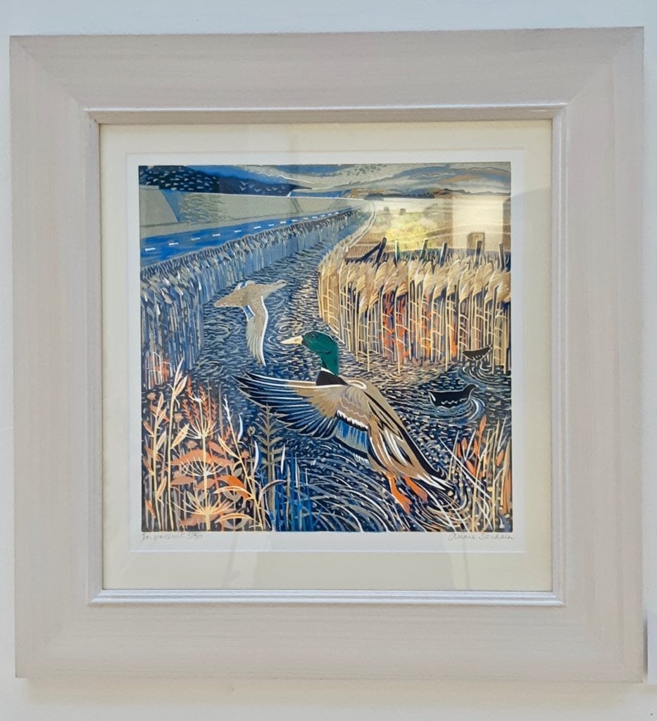 An artwork featuring wild-fowl and a mallard duck by Annie Soudain.