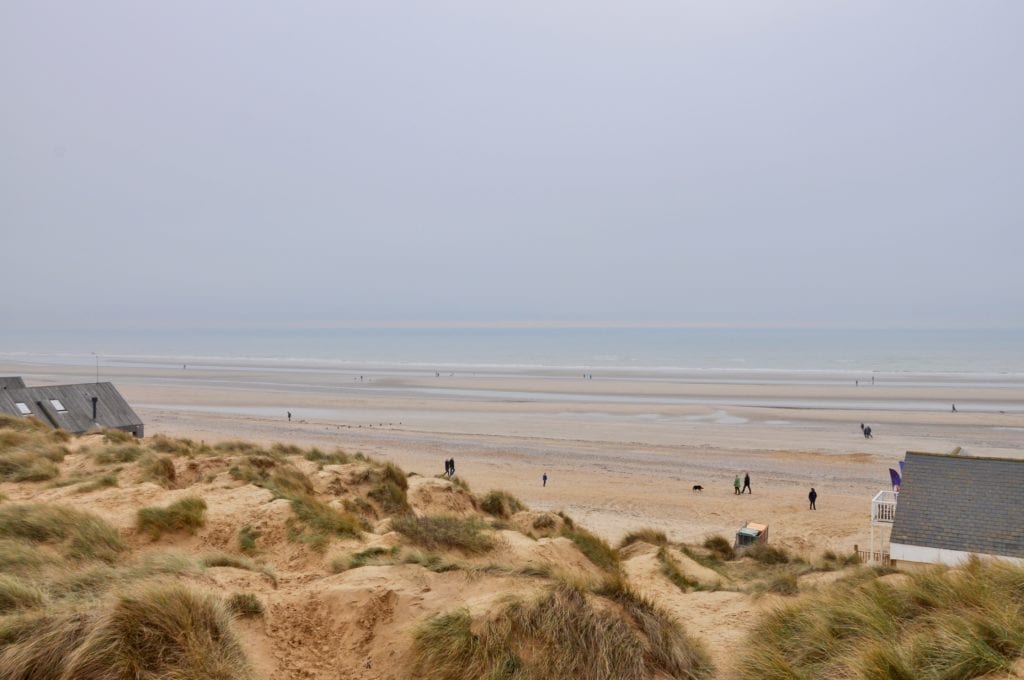 Camber Sands beach from the towering sand dunes.