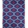 A blue and red rug with a trellis pattern.