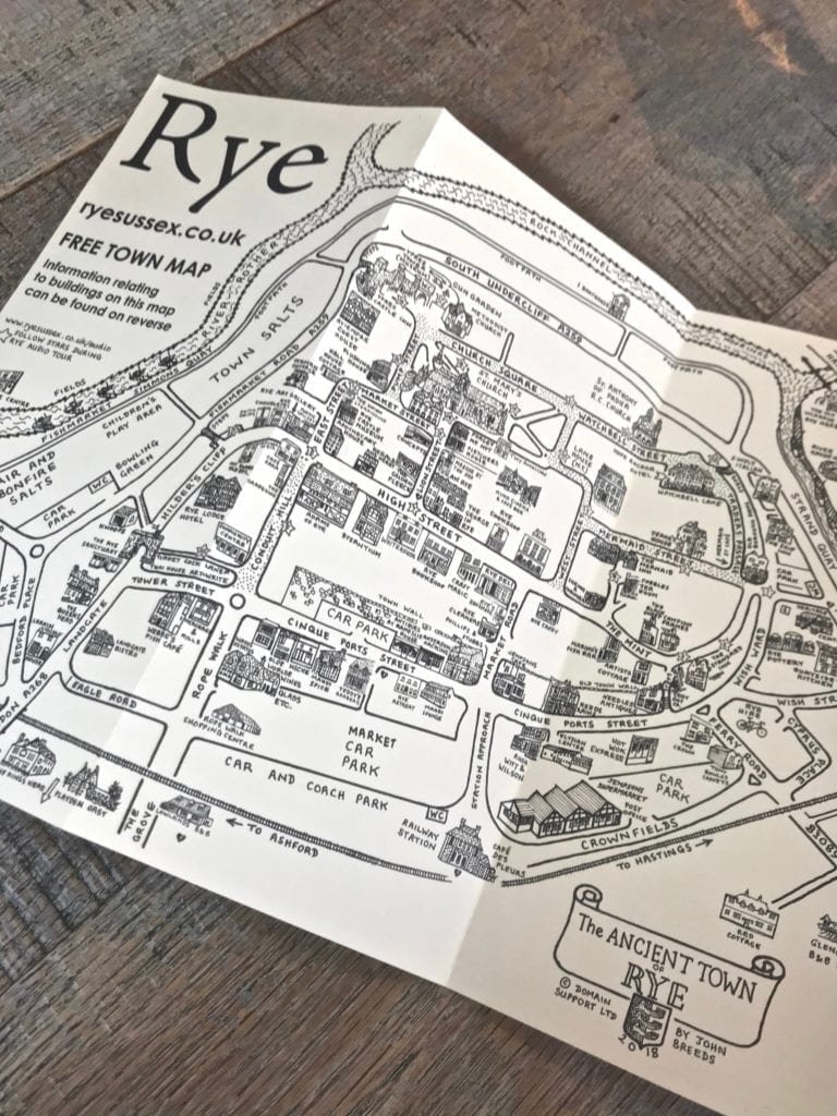 A charming, hand-drawn map of Rye.