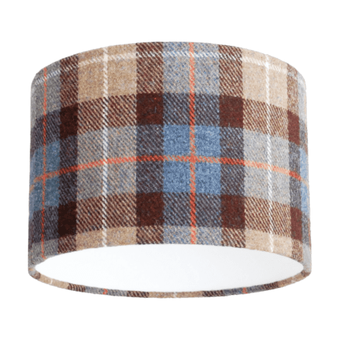 Brown and blue check Harris tweed lampshade.