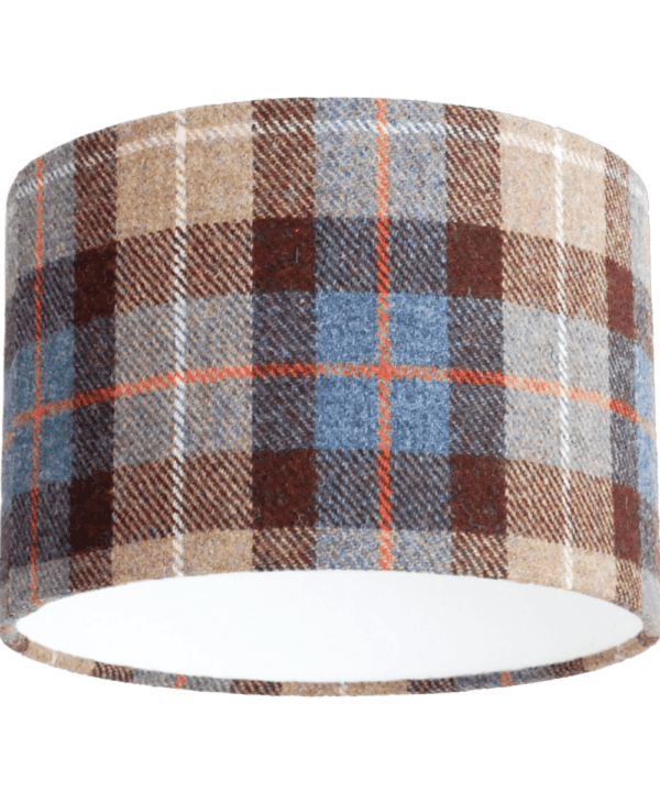 Brown and blue check Harris tweed lampshade.