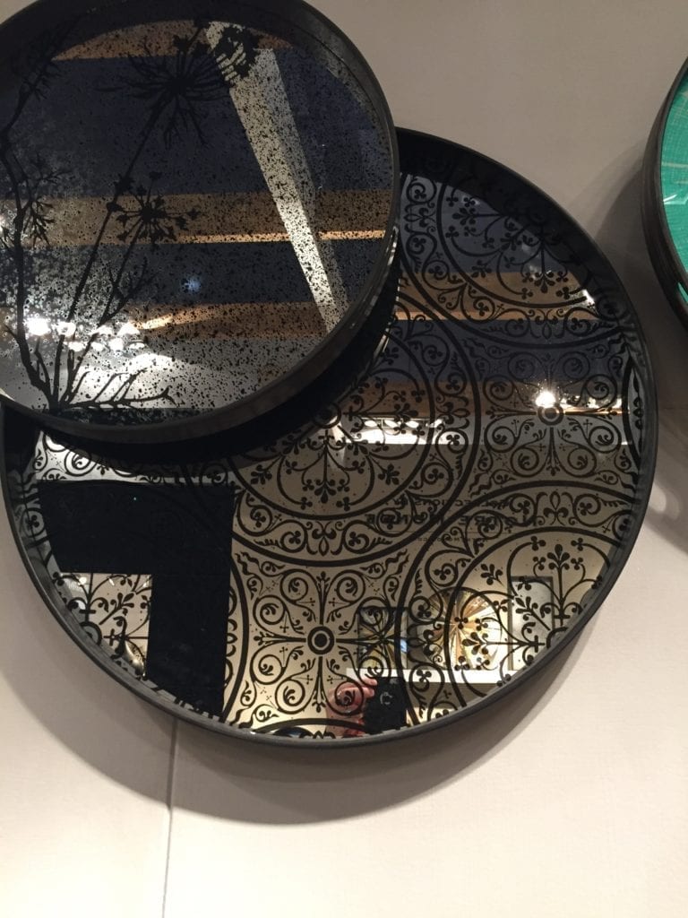 A shot of a large mirrored Moroccan decorative tray by Notre Monde.