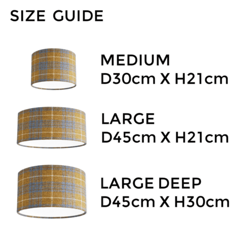 Size guide for Harris tweed lampshades available through Telescope Style.