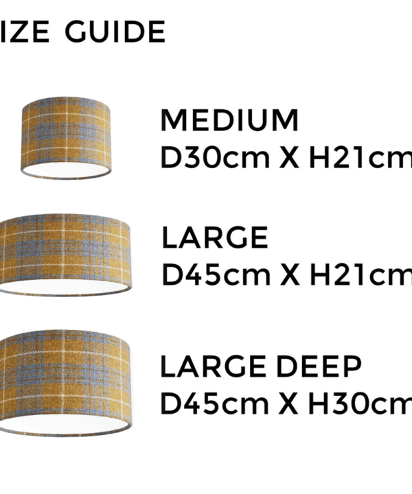 Size guide for Harris tweed lampshades available through Telescope Style.