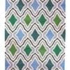 A mesmerising diagonal motif Indian dhurrie rug in sky blue, green and grey.