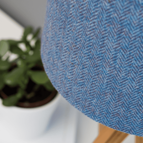 Detail shot of a blue herringbone Harris tweed lampshade.