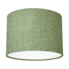 Cut out shot of a green tweed drum shade with herringbone weave.