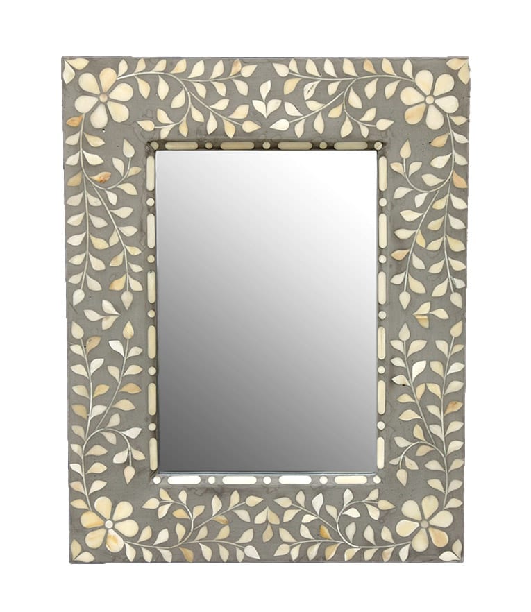 An Indian, grey, bone inlay mirror.