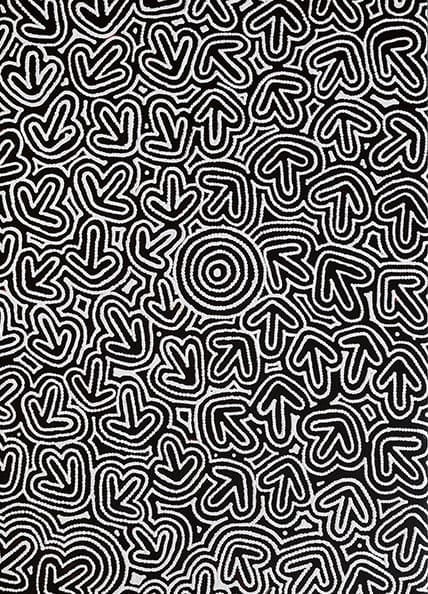 An intriguing Aboriginal art canvas in monochrome.