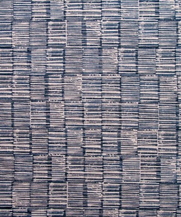 Hand-printed Japanese style linen print fabric 'Sakori' in indigo.