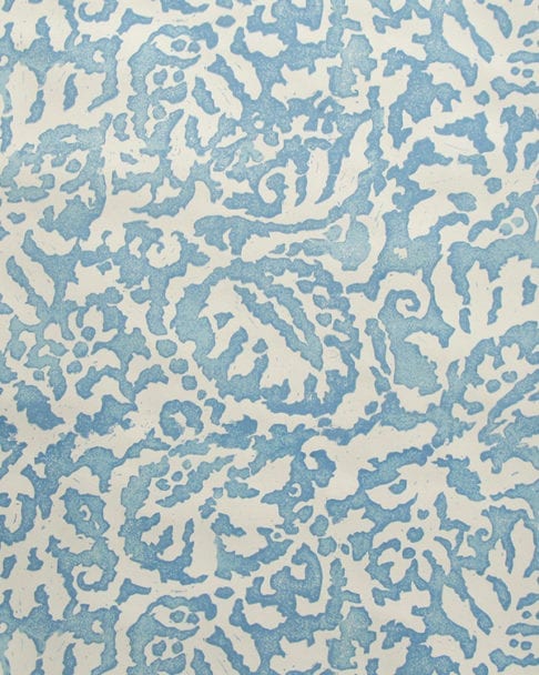 Italianate patterned pale blue wallpaper detail from the 'Majolica' range available through Telescope Style.