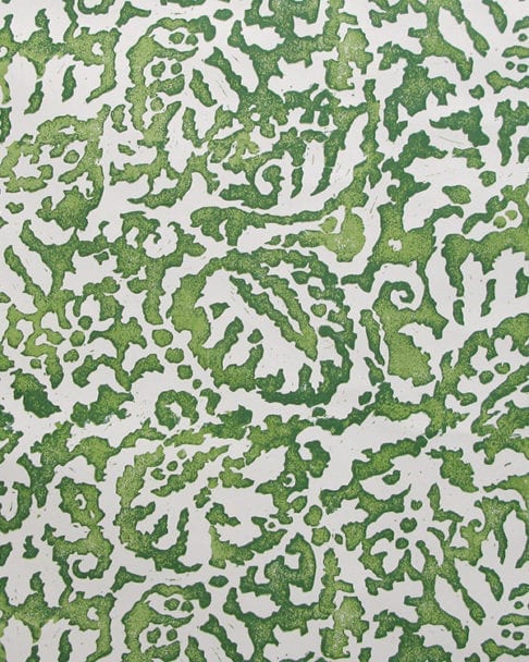 Italianate, Palm green patterned wallpaper.