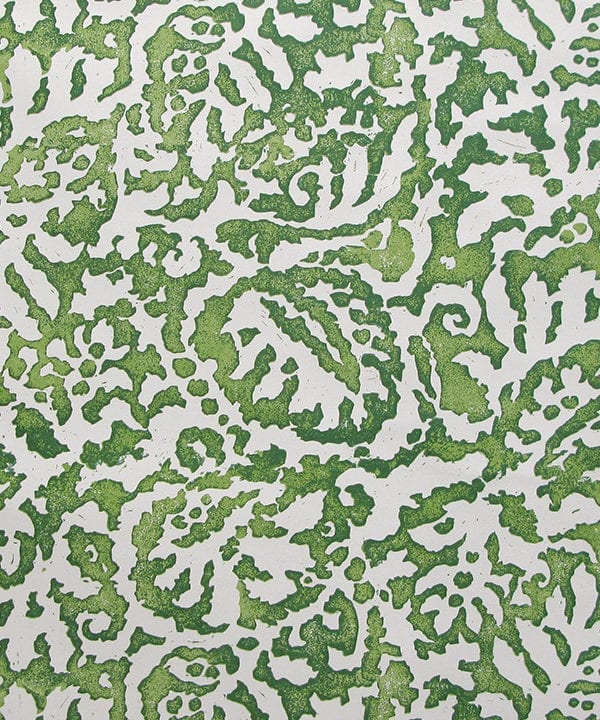 Italianate, Palm green patterned wallpaper.