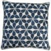 Indigo cushions in hand-printed linen with a Moroccan-inspired, tessellated, design.